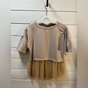 MADE IN ITALY Layered Tulle Top – Beige – M/L